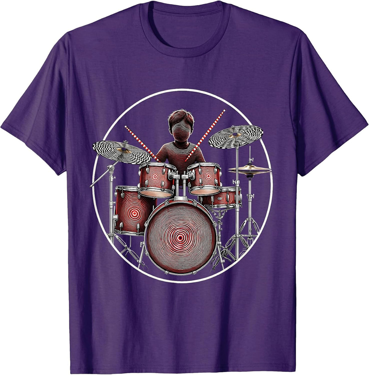 Men's Boys Polka Dot Drum Kit Graphic Tee T-Shirt - Purple