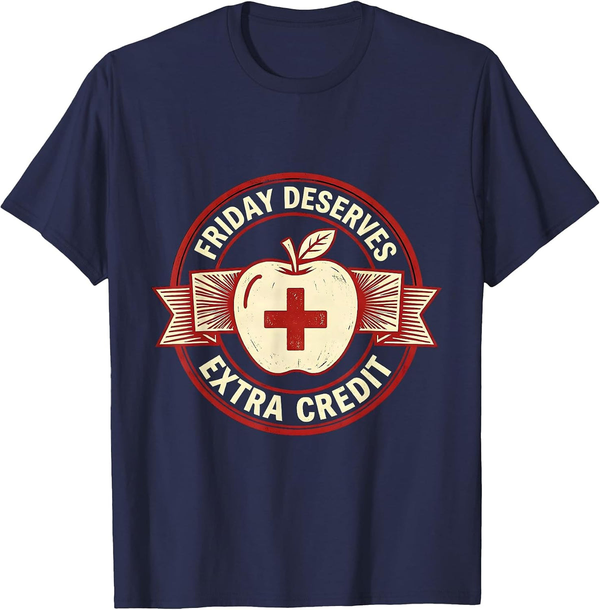 Fri-Yay Teacher Friday Deserves Extra Credit T-Shirt - Navy Blue