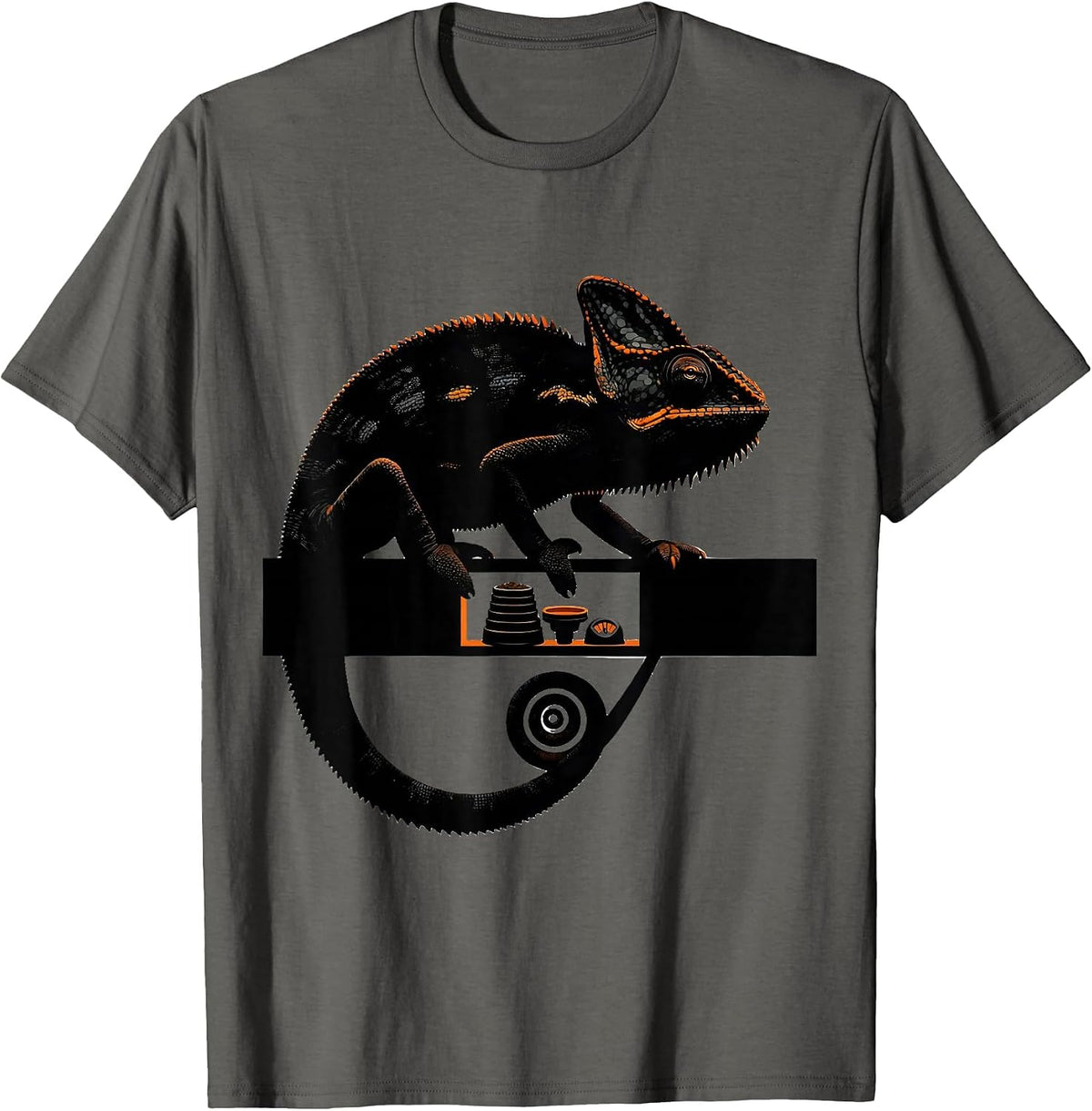 Men's Veiled Chameleon Brutalist Reptile Lover Gift T-Shirt - Asphalt Grey