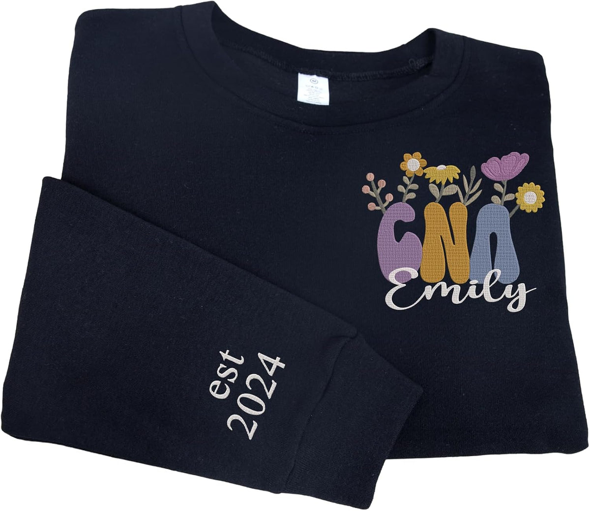 NAZENTI Personalized Nurse Sweatshirt - Flower Crewneck, School Nurse - D1