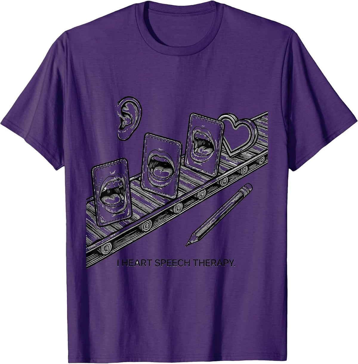 I Heart Speech Therapy Line Art Speech Pathologist Valentine T-Shirt - Purple