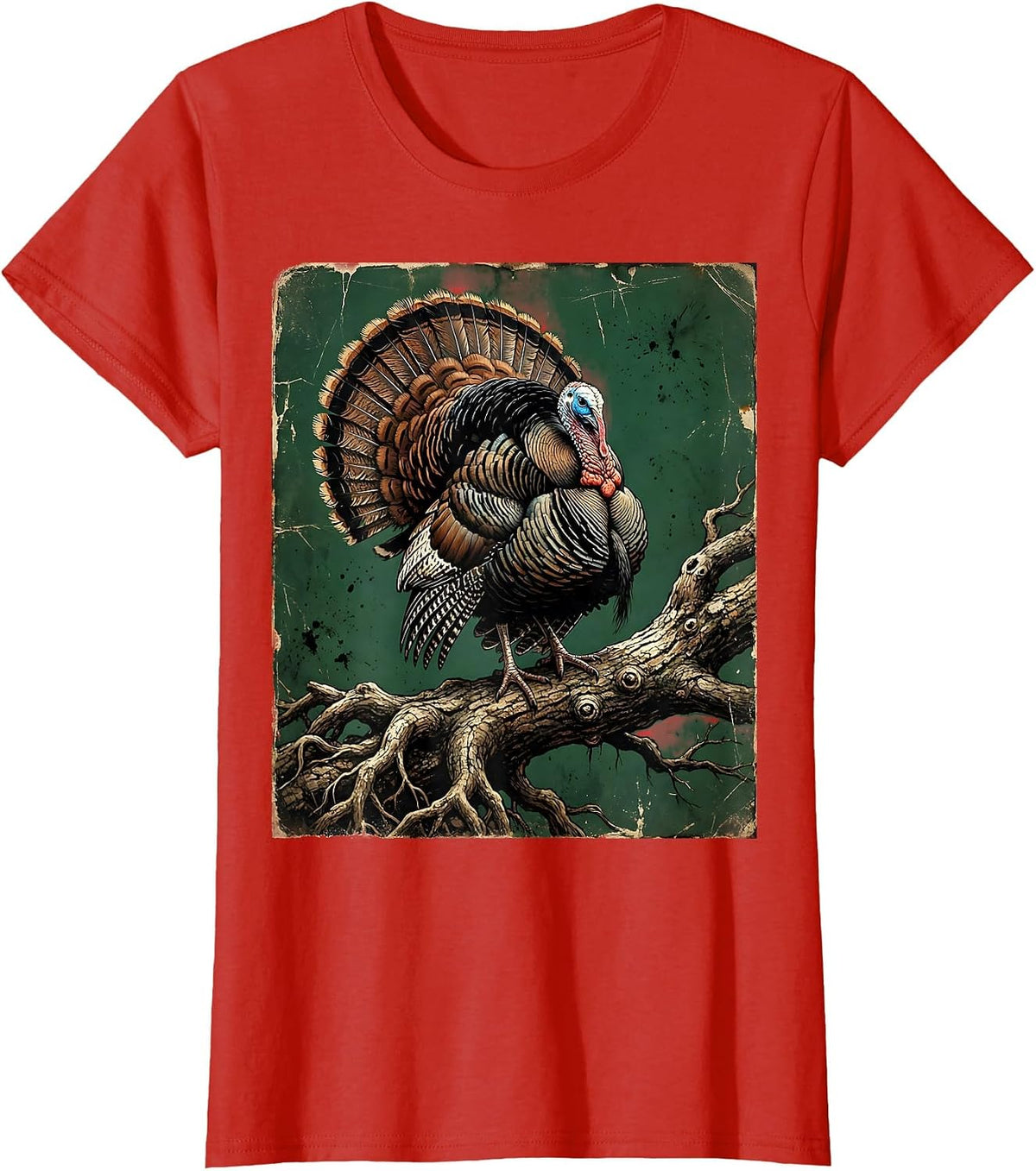 Women's Wild Turkey Perched on Gnarled Oak Branch T-Shirt - Red