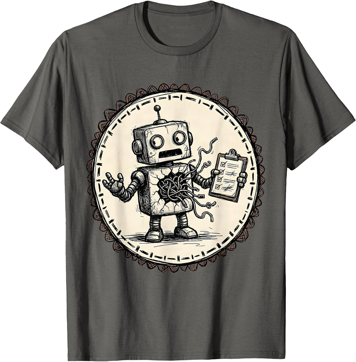 Chaos Coordinator Robot Graphic Tee T-Shirt - Asphalt Grey