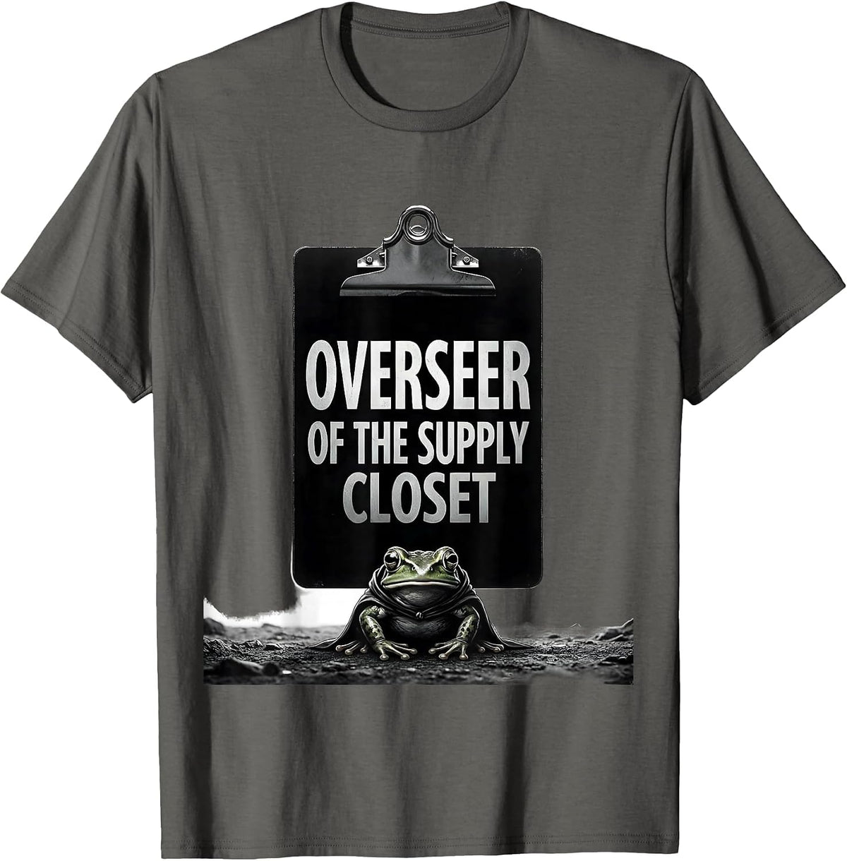 Overseer of the Supply Closet Funny Teacher Frog Back T-Shirt - Asphalt Grey