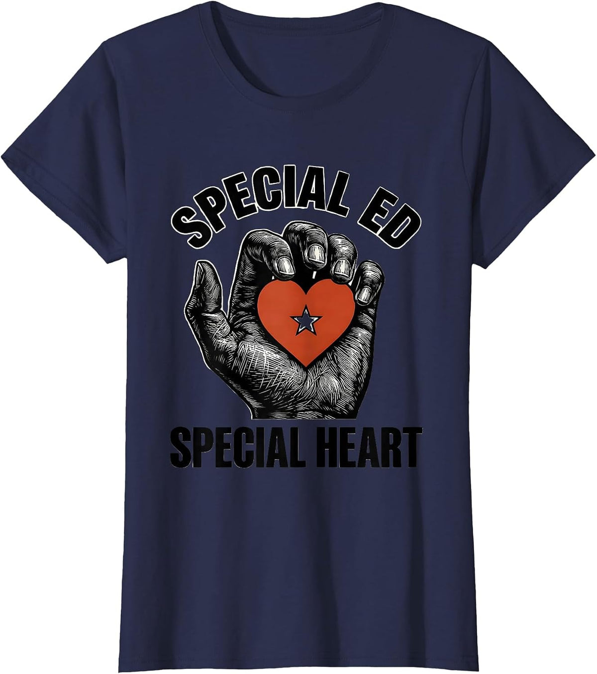 Women's Special Ed Special Heart Teacher Design T-Shirt - Navy Blue