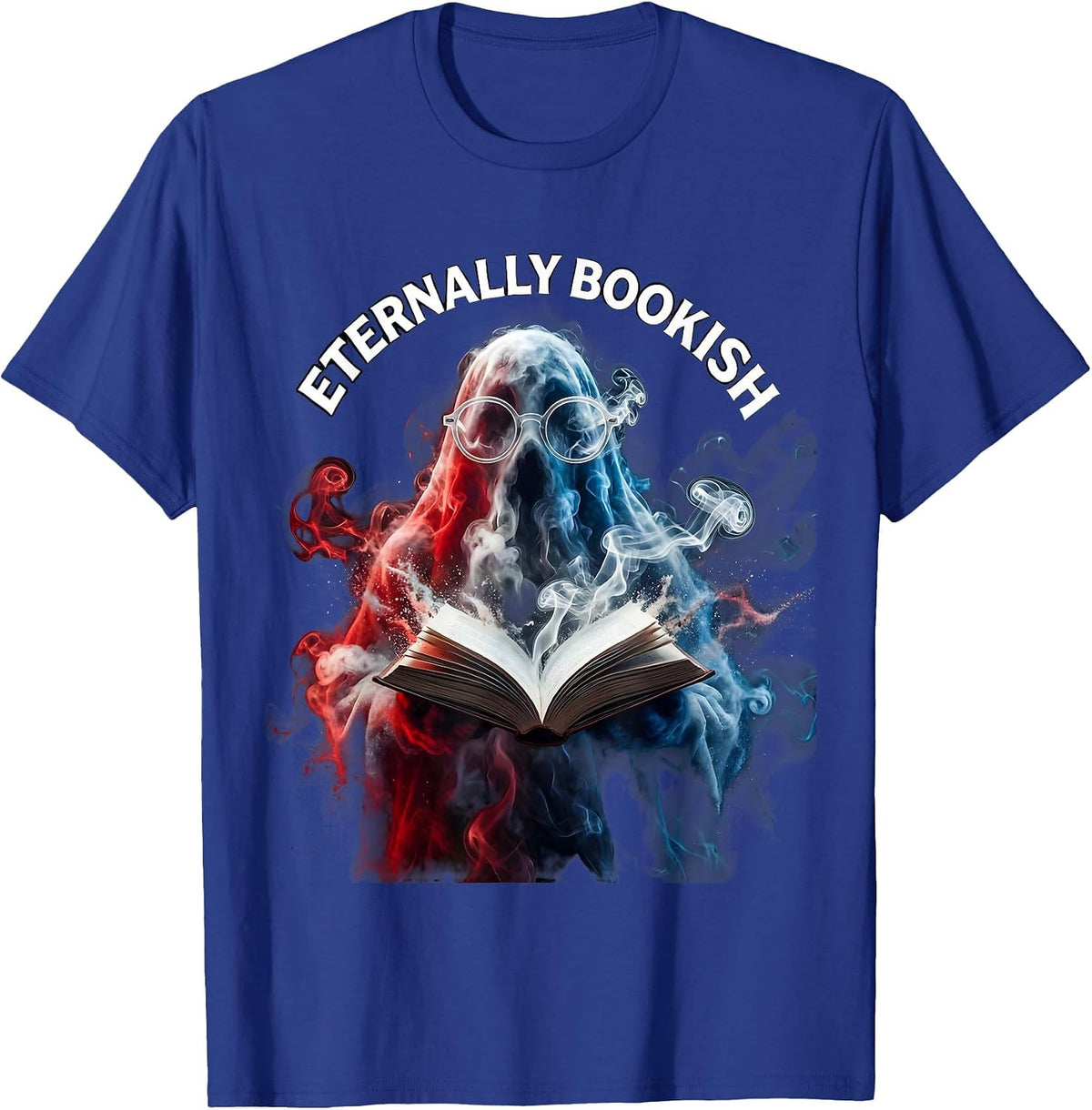 Eternally Bookish Nerdy Ghost Halloween Design T-Shirt - Royal Blue
