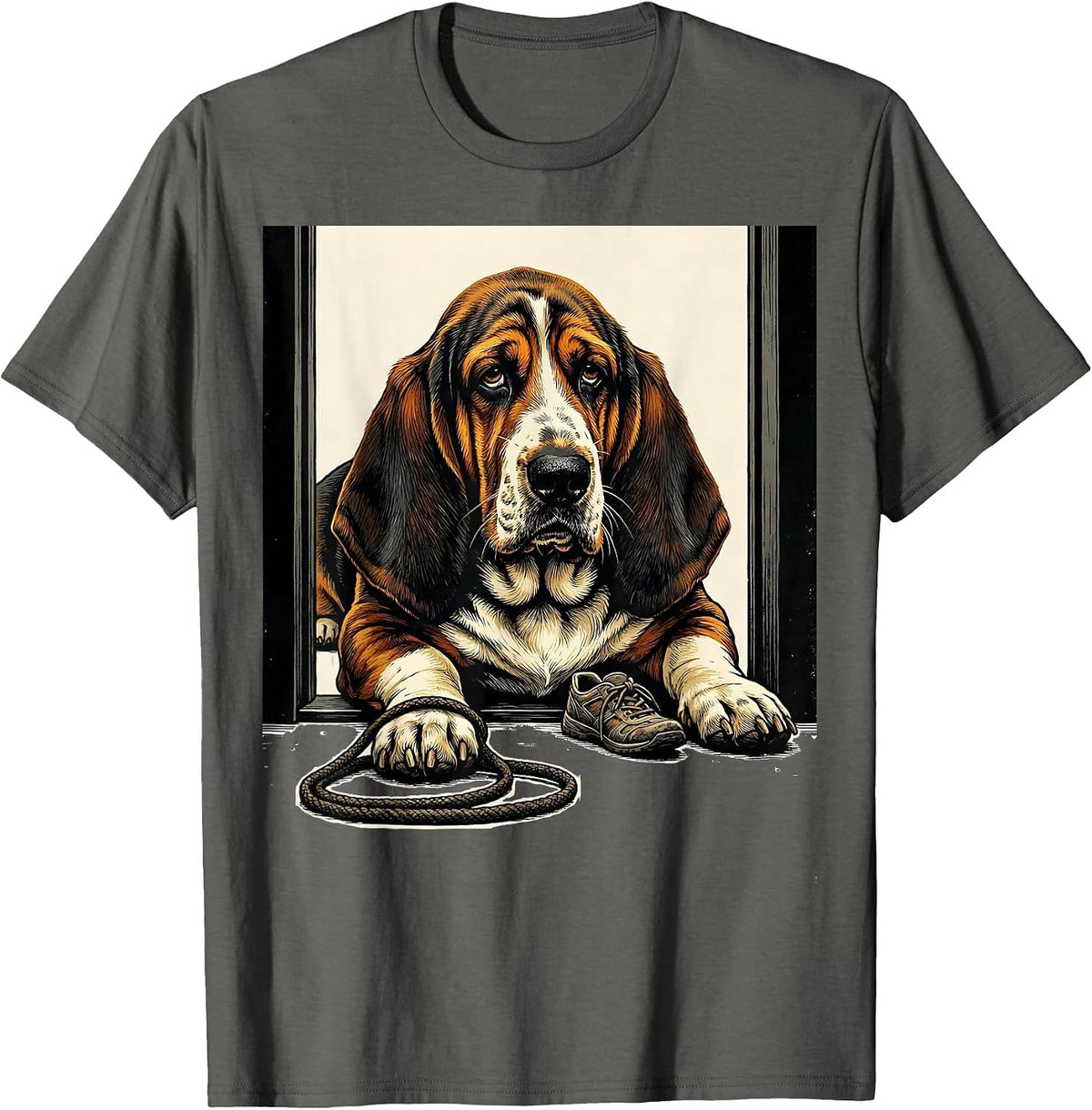 Basset Hound Floor Sprawl Funny Dog Lover Gift T-Shirt - Asphalt Grey