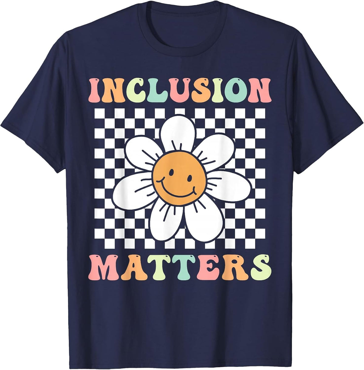 Groovy Inclusion Matters Cute Daisy Flower Special Education T-Shirt - Navy Blue