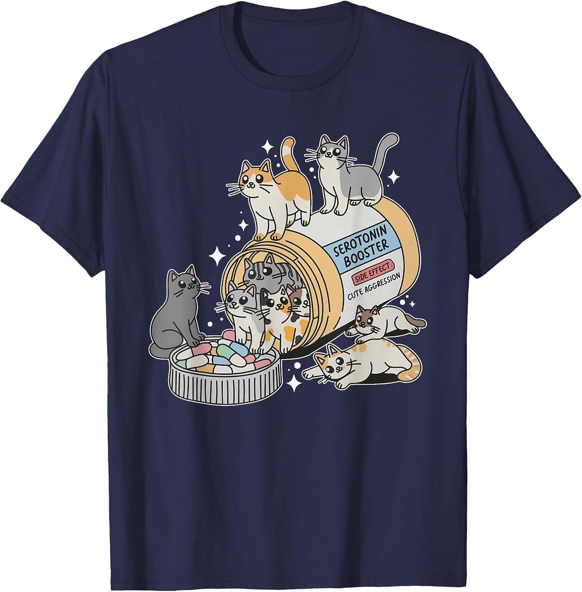 Serotonin Booster Cats, Super Cute for Cat Mom T-Shirt - Navy Blue