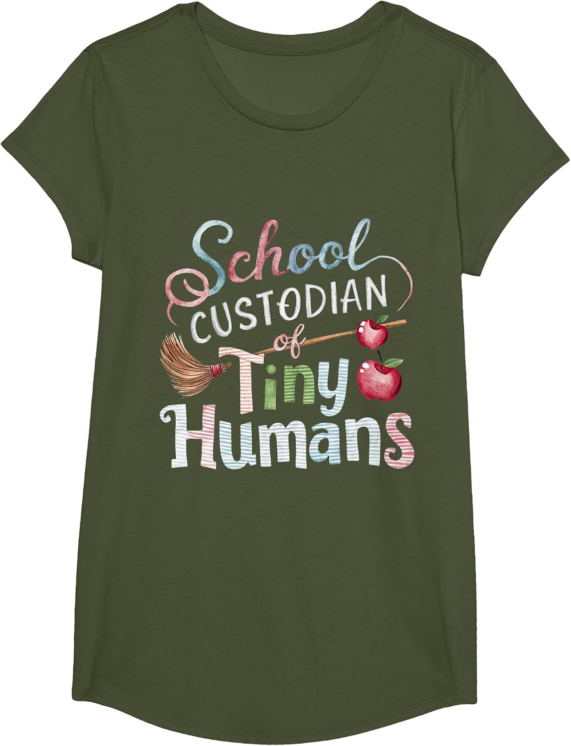 School Custodian Shirts School Custodian of Tiny Humans T-Shirt - Girls Olive Green