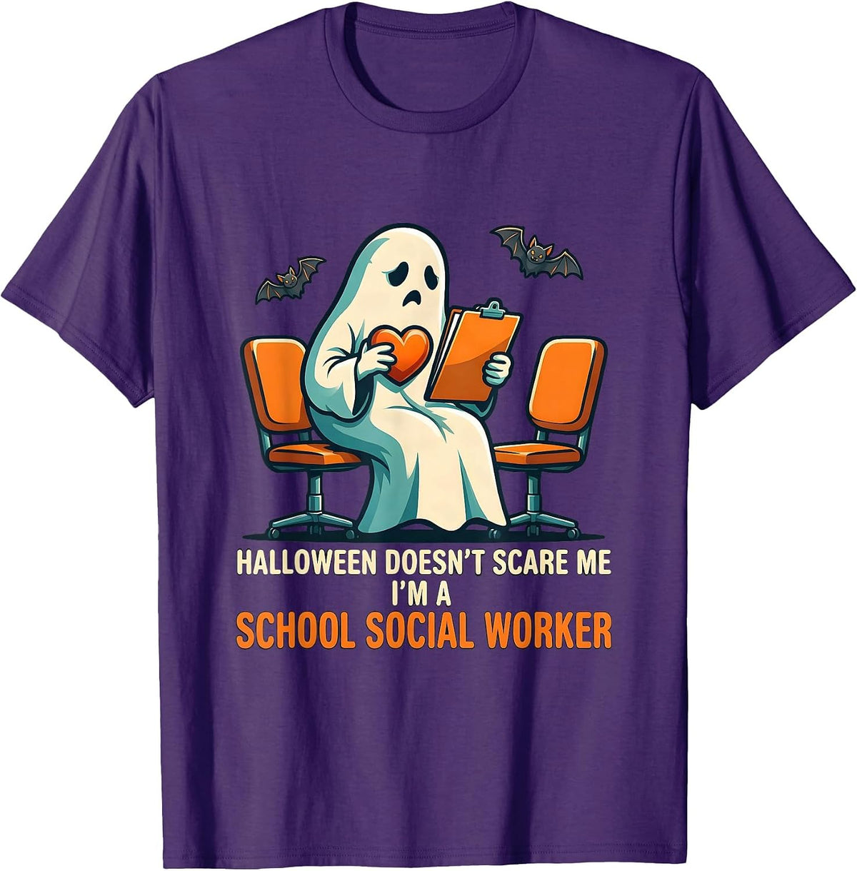 Men's Halloween Doesn't Scare Me, I'm A School Social Worker T-Shirt - Purple