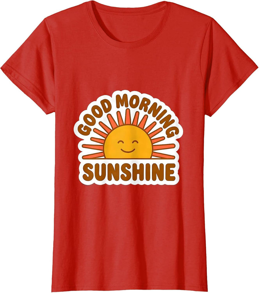 Women's Good Morning Sunshine Retro Teacher School-Year Pride T-Shirt - Red