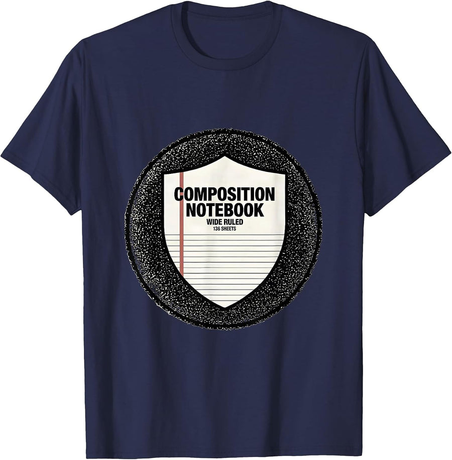 Composition Notebook Wide Ruled 136 Sheets Teacher T-Shirt - Navy Blue