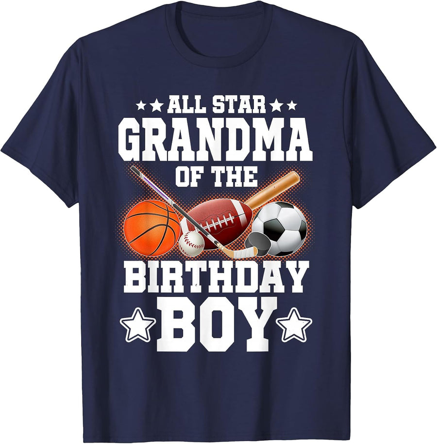 All Star Grandma of The Birthday Boy Basketball Soccer Sport T-Shirt - Navy Blue