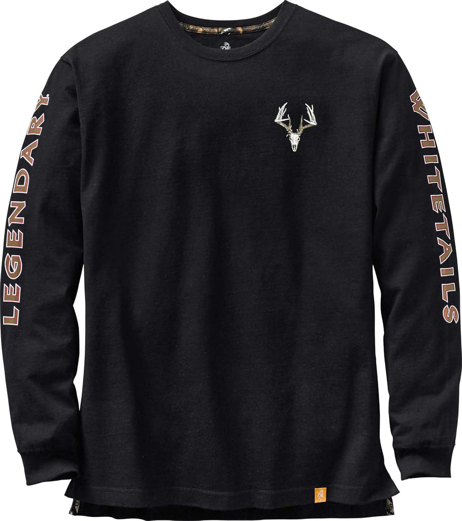 Legendary Whitetails Mens Long Sleeve T-Shirt 100% Cotton Preshrunk Tee - Standard Black