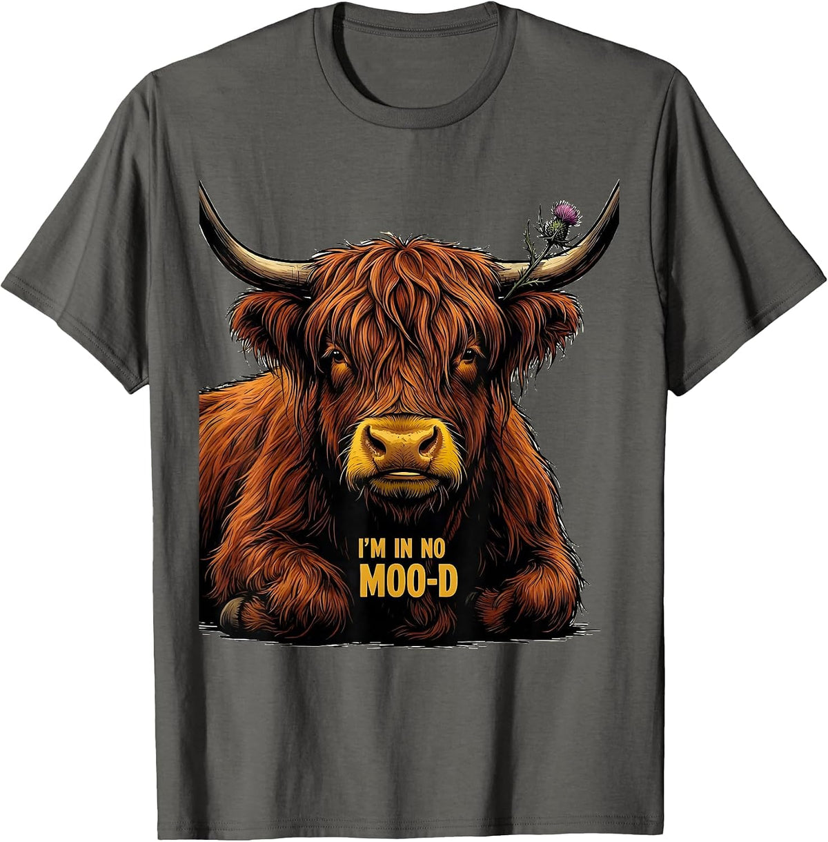 I'm In No Moo-d Funny Highland Cow Farm Humor Western T-Shirt - Asphalt Grey