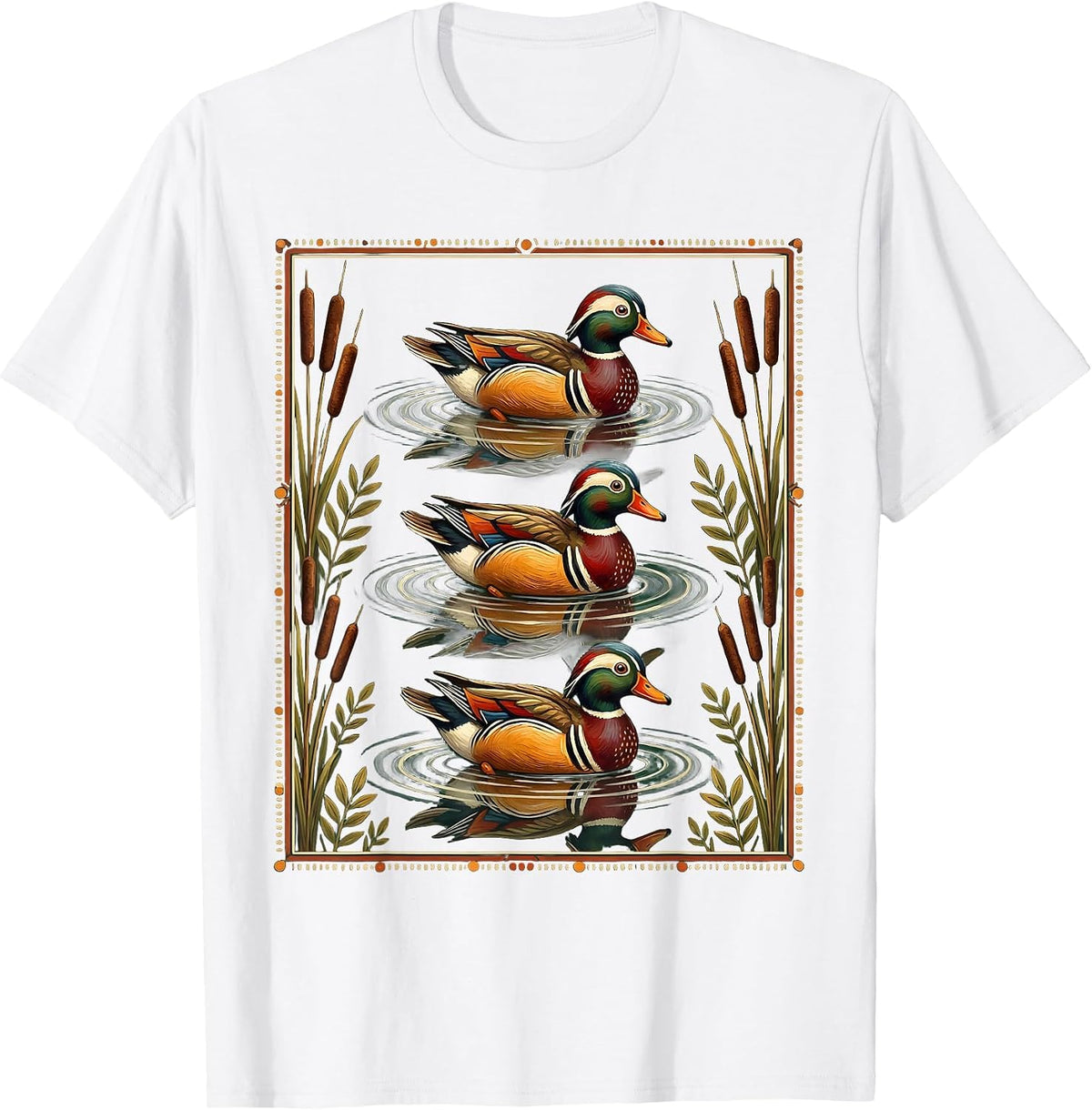Men's Duck Decoys Floating on Glassy Water Illustration T-Shirt - White