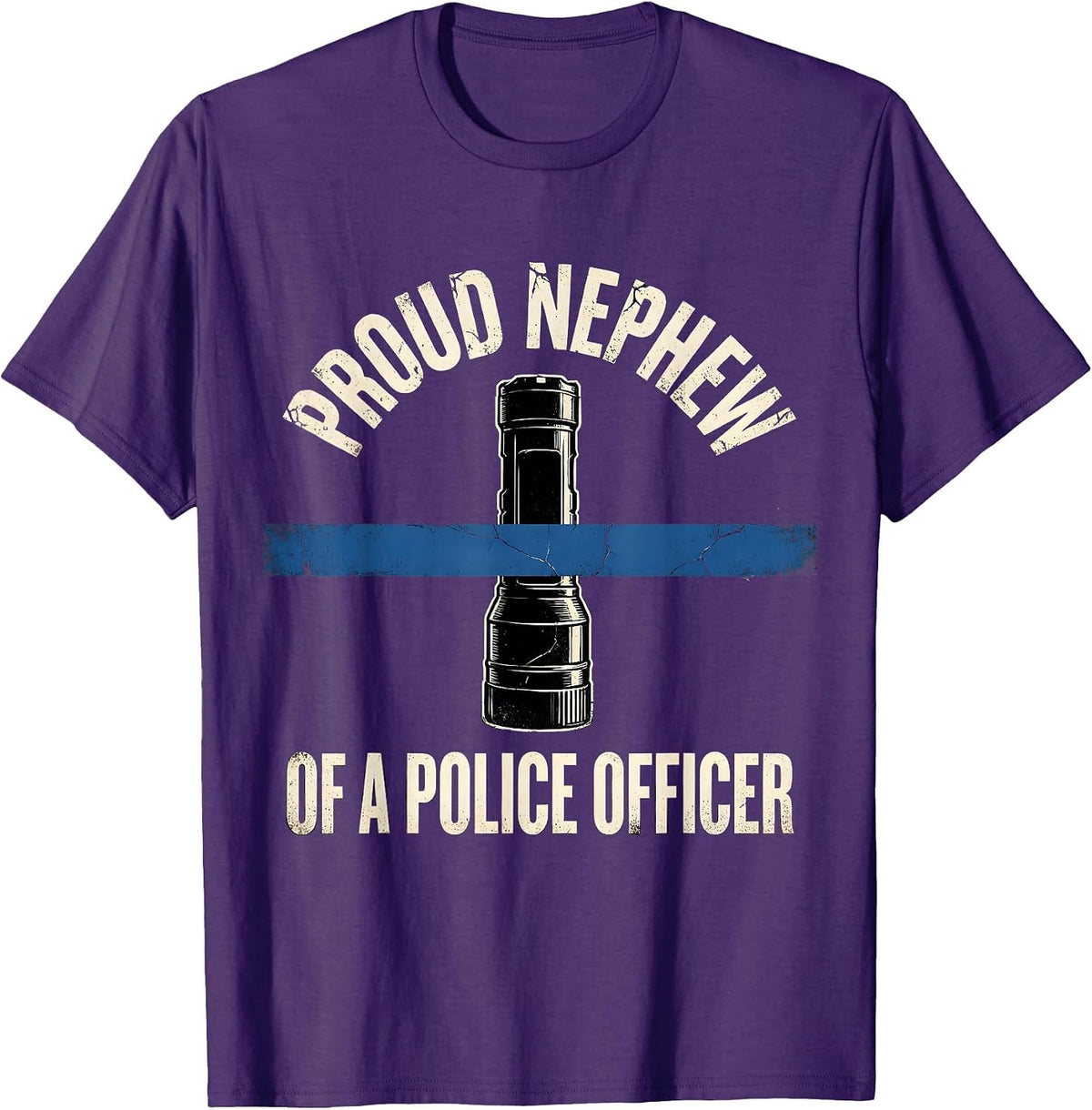 Men's Proud Nephew Of A Police Officer Distressed Thin Blue Line T-Shirt - Purple