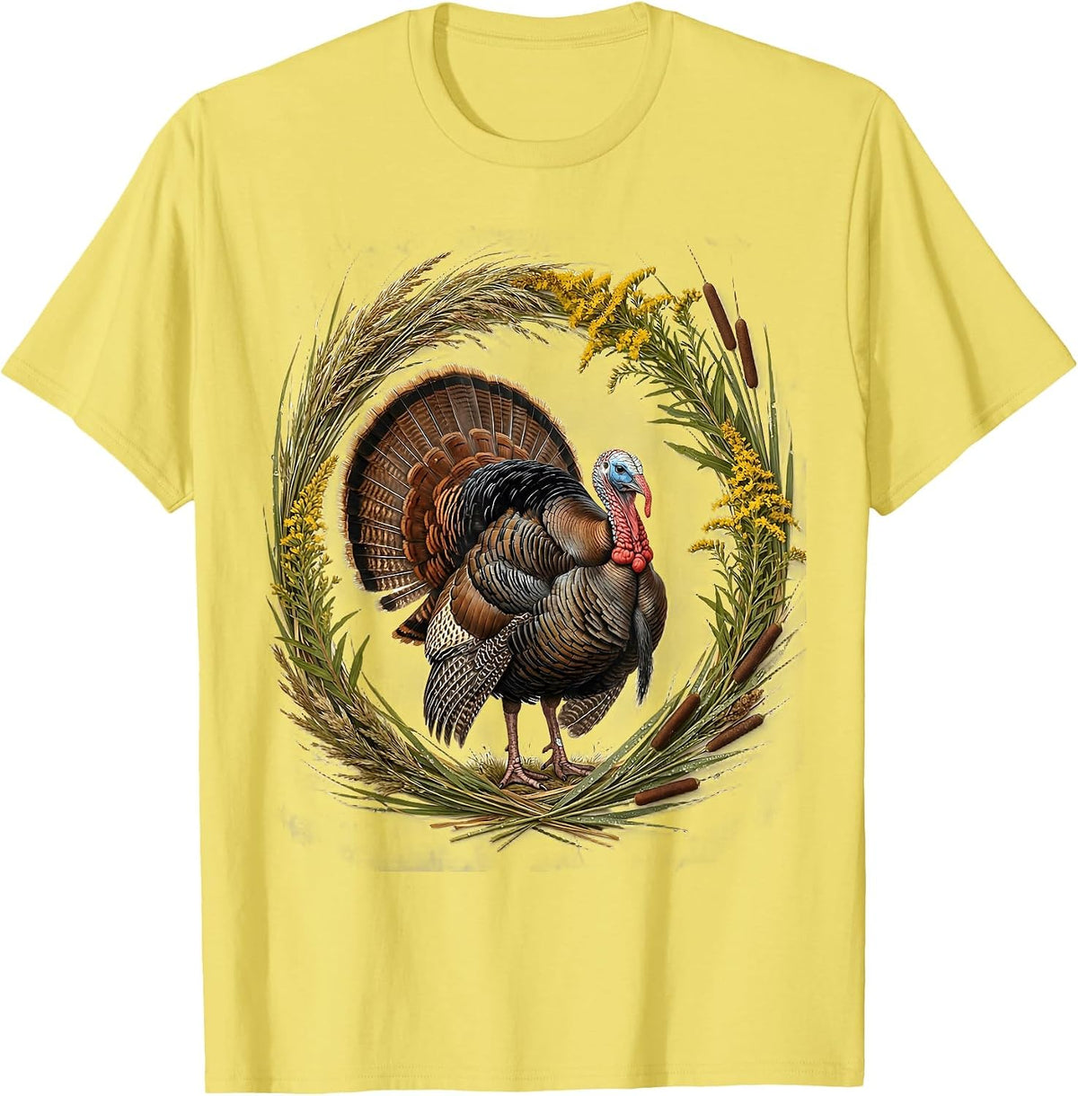 Men's Turkey Strutting Through Misty Morning Field T-Shirt - Lemon Yellow