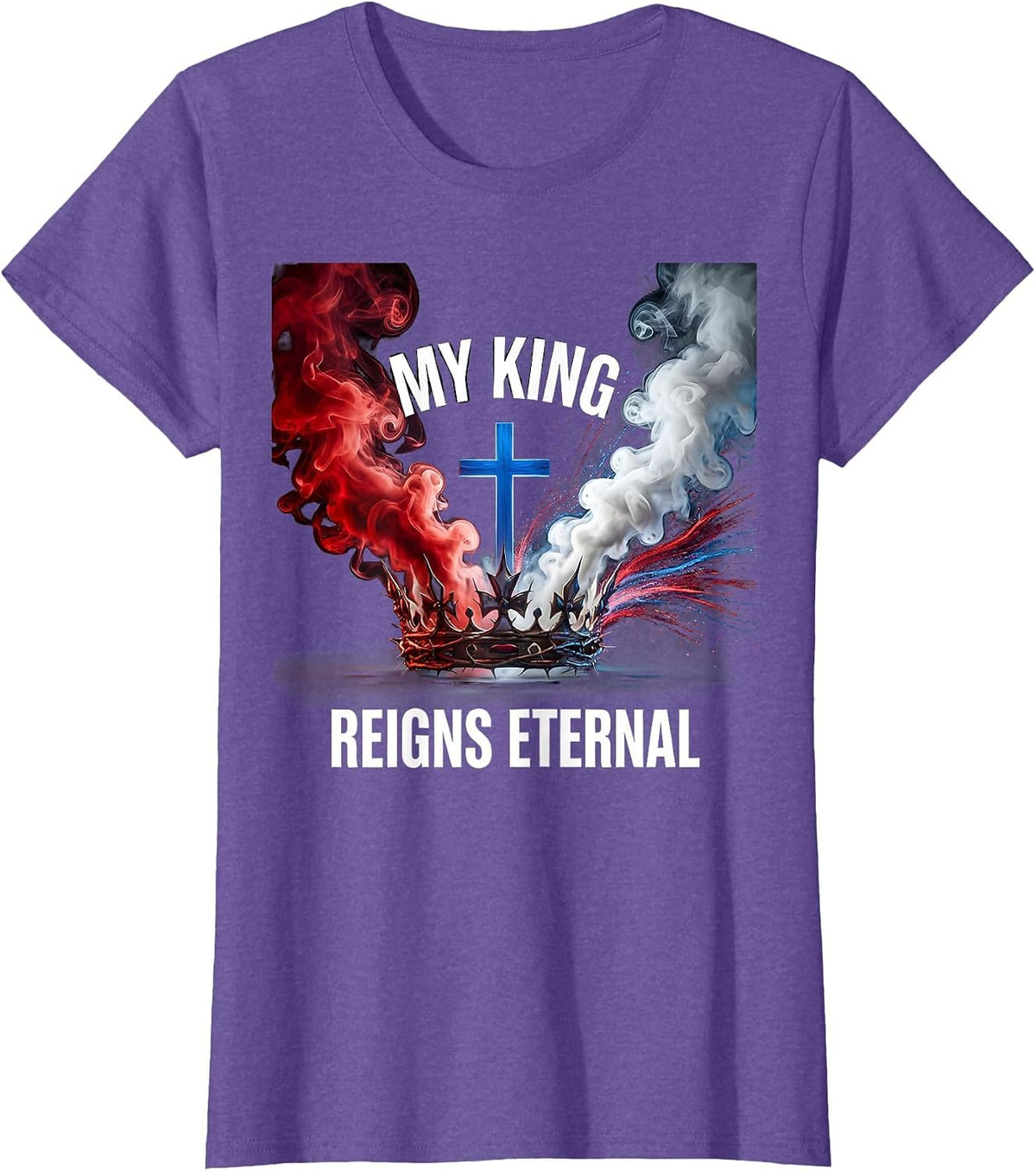 My King Reigns Eternal Christ Is King Design T-Shirt - Purple Heather