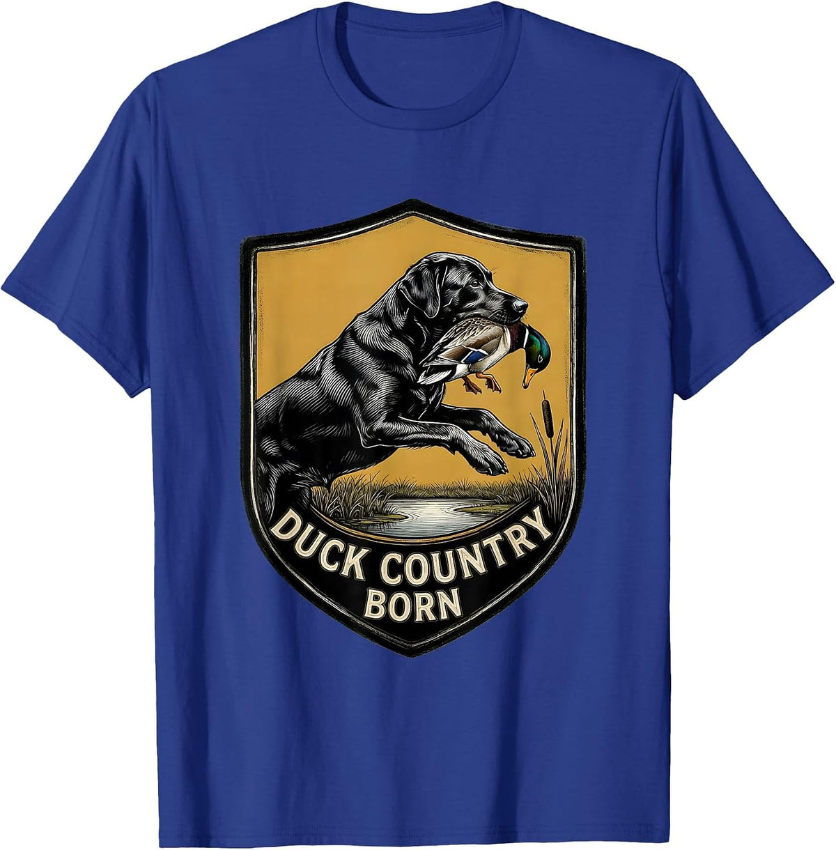 Men's Duck Country Born Scratchboard Labrador Waterfowl Hunting T-Shirt - Royal Blue