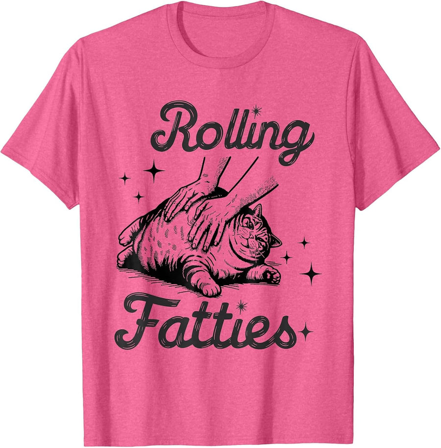 Rolling Fatties Cat Funny Cute Cat Lover Kitten Owner Kitty T-Shirt - Pink Heather