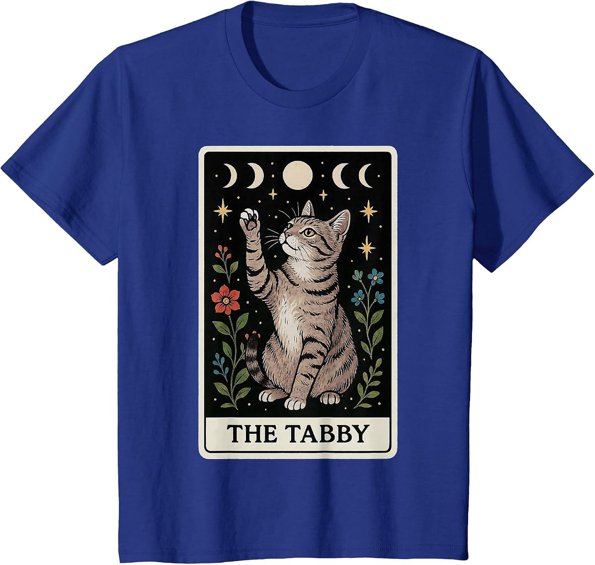 The Tabby Cat Gray Cat Tarot Card Witchy Moon T-Shirt - Royal Blue