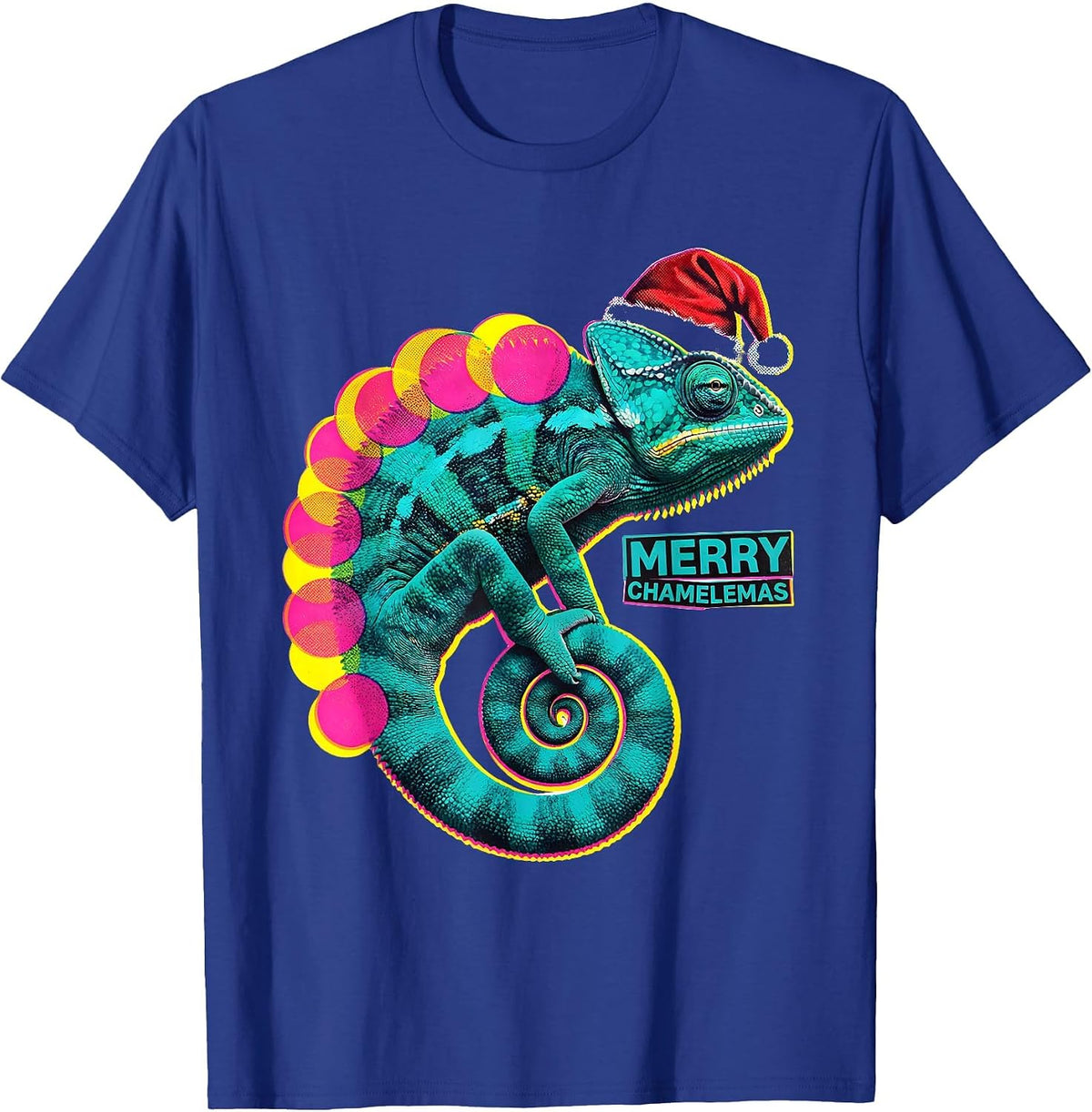 Merry Chamelemas Funny Animal Christmas Novelty Chameleon T-Shirt - Royal Blue
