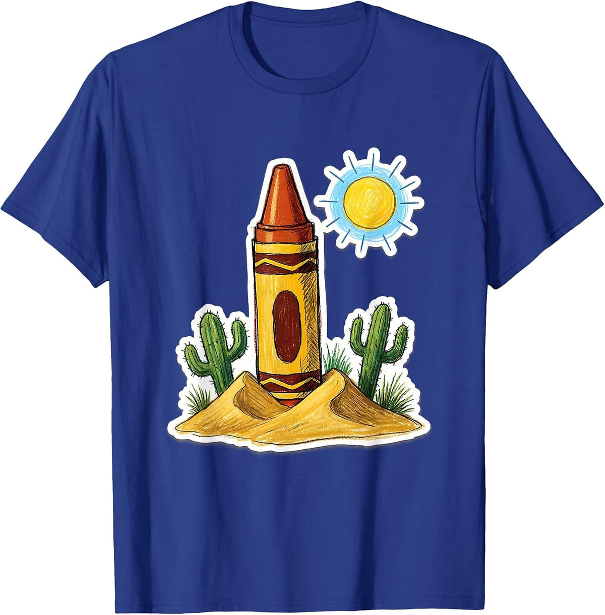 Lone Crayon Desert Illustration Graphic Tee T-Shirt - Royal Blue
