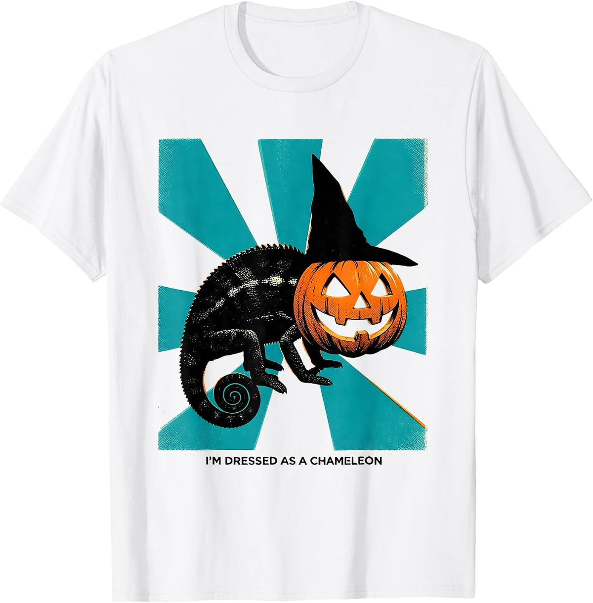 Men's I'm Dressed as a Chameleon Risograph Halloween Witch Hat T-Shirt - White