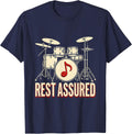 Rest Assured Funny Drummer Drum Set Silhouette Music Lover T-Shirt - Navy Blue