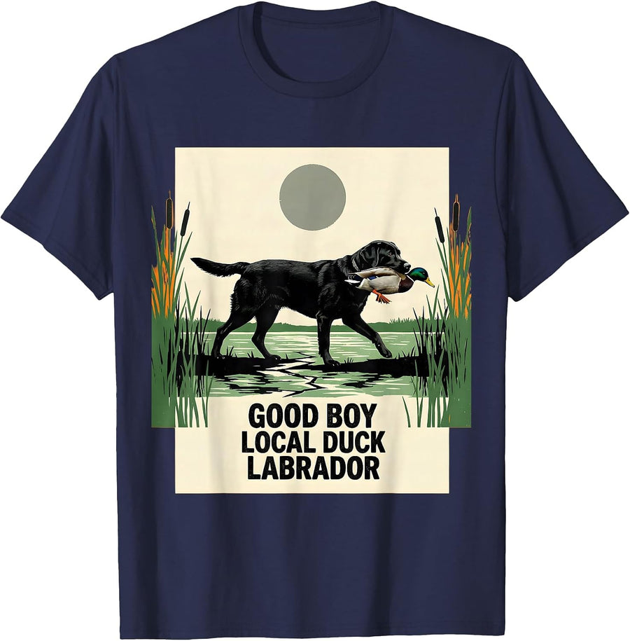 Good Boy Local Duck Labrador Hunting Dog Rural Pride T-Shirt - Navy Blue