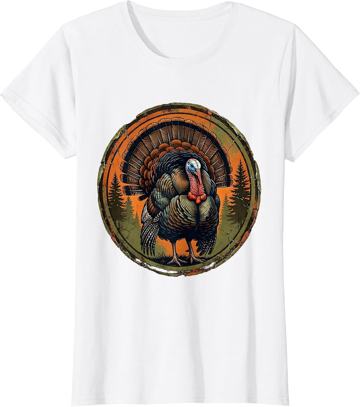 Camo Gobbler Turkey Fanning Tail Forest Design T-Shirt - White