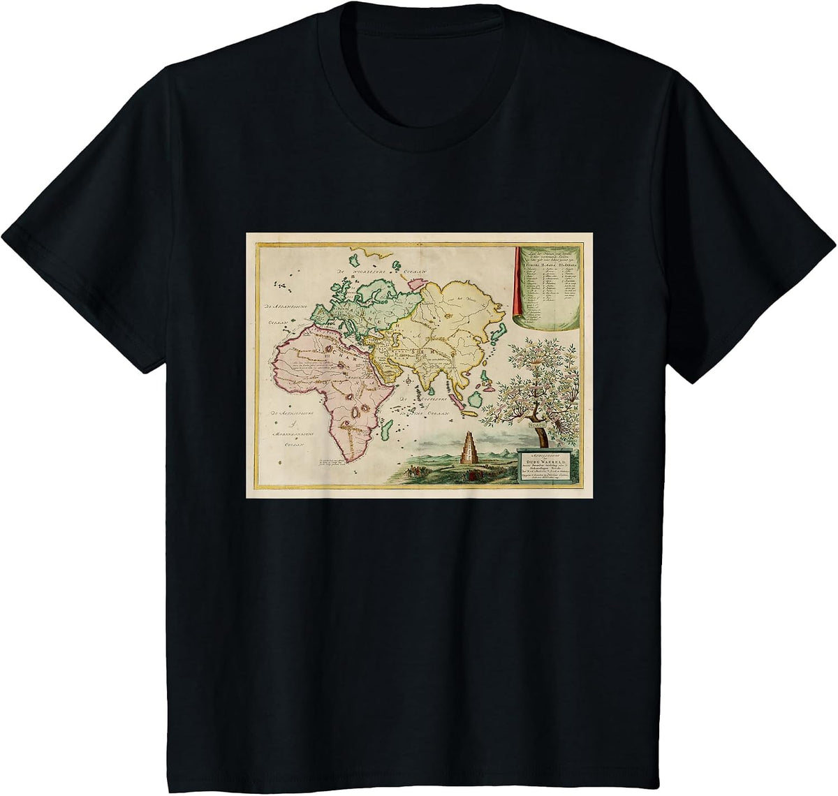 Vintage Afro-Eurasia Pangea Map (1749) T-Shirt - Black