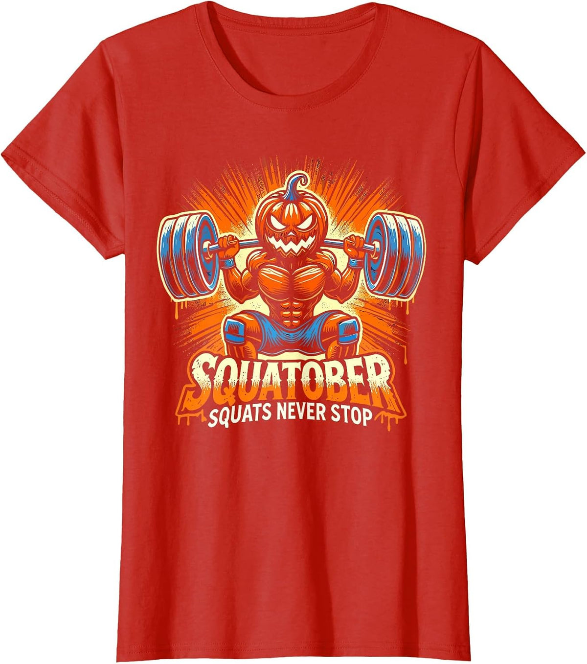 Squatober Pumpkin Halloween Costume, Spooky Weightlifting T-Shirt - Red