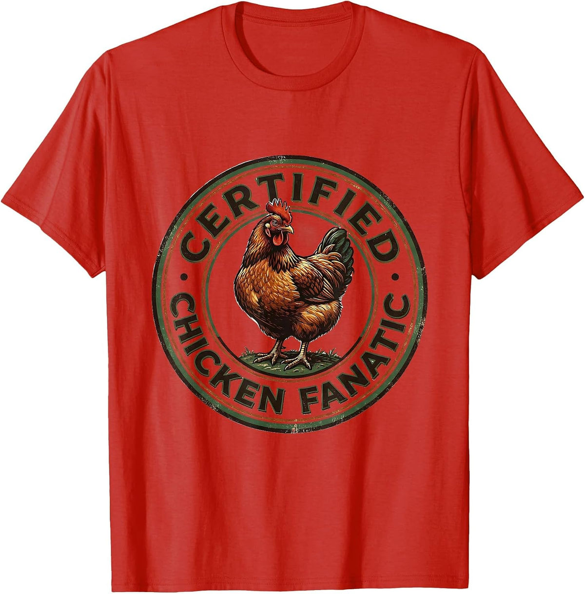 Men's Certified Chicken Fanatic Vintage Funny Chicken Lover Gag T-Shirt - Red