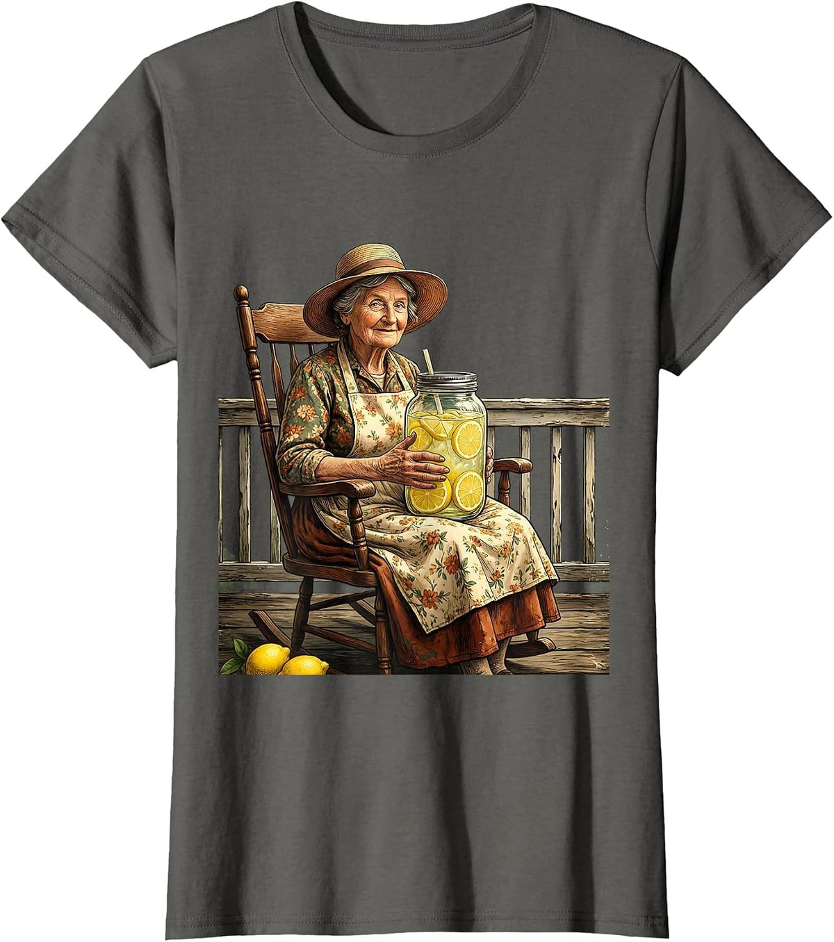 Women's Nana Lemonade Mason Jar Graphic Tee T-Shirt - Asphalt Grey