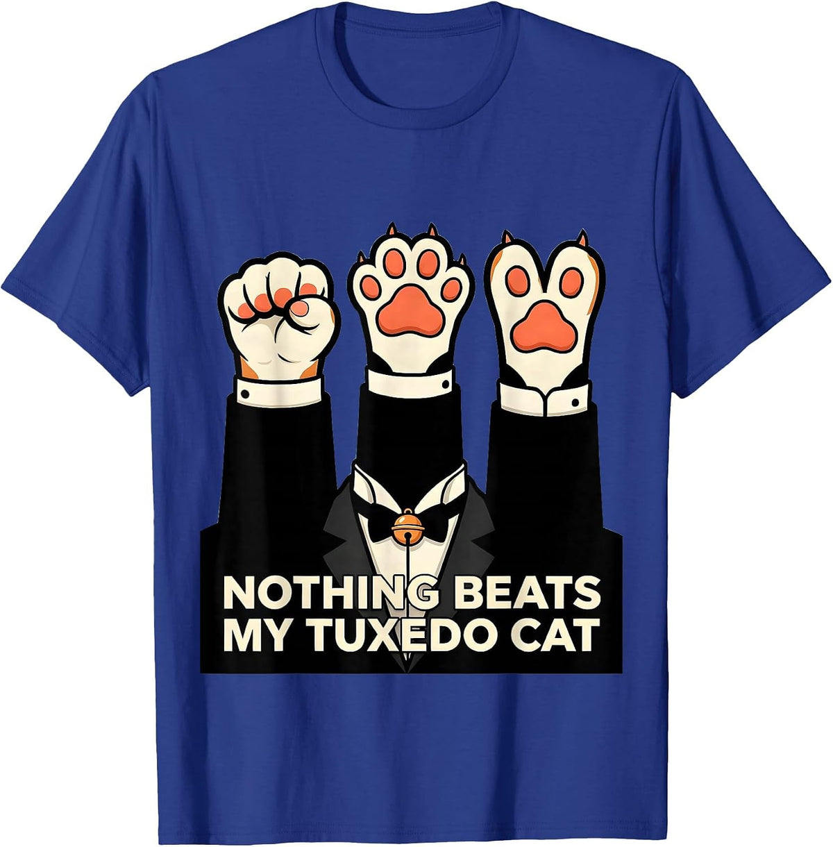 Men's Nothing Beats My Tuxedo Cat Funny Cat Lover Rock Paper T-Shirt - Royal Blue