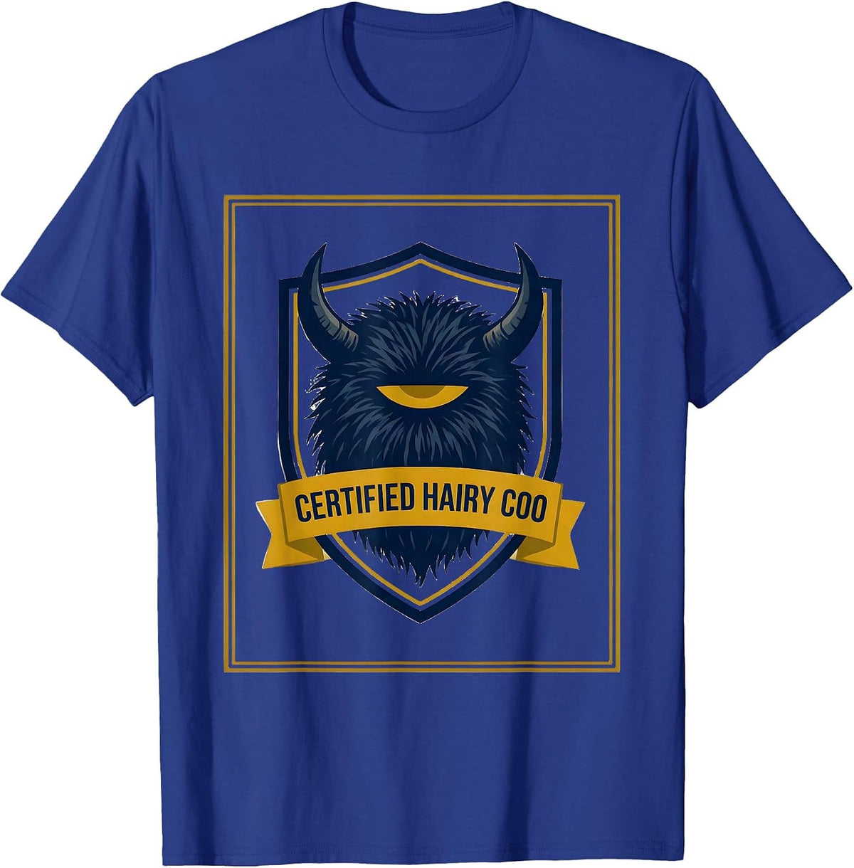 Certified Hairy Coo Funny Highland Cow Emblem Scottish Cow T-Shirt - Royal Blue
