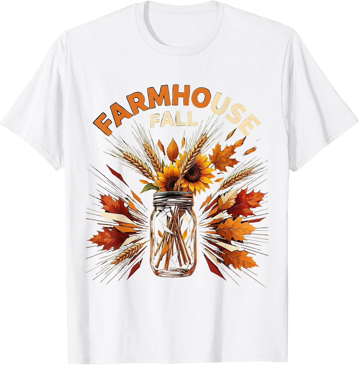 Men's Farmhouse Fall Mason Jar Arrangement Design T-Shirt - White