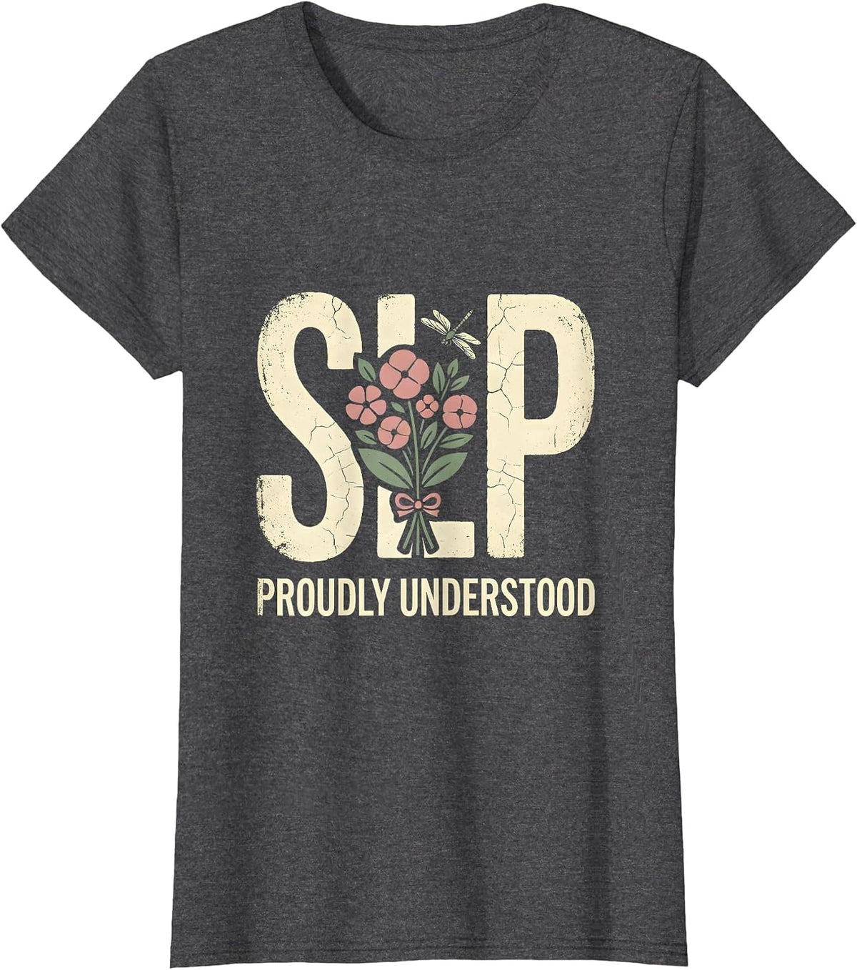 Women's SLP Proudly Understood Boho Floral Speech Language T-Shirt - Dark Heather Grey