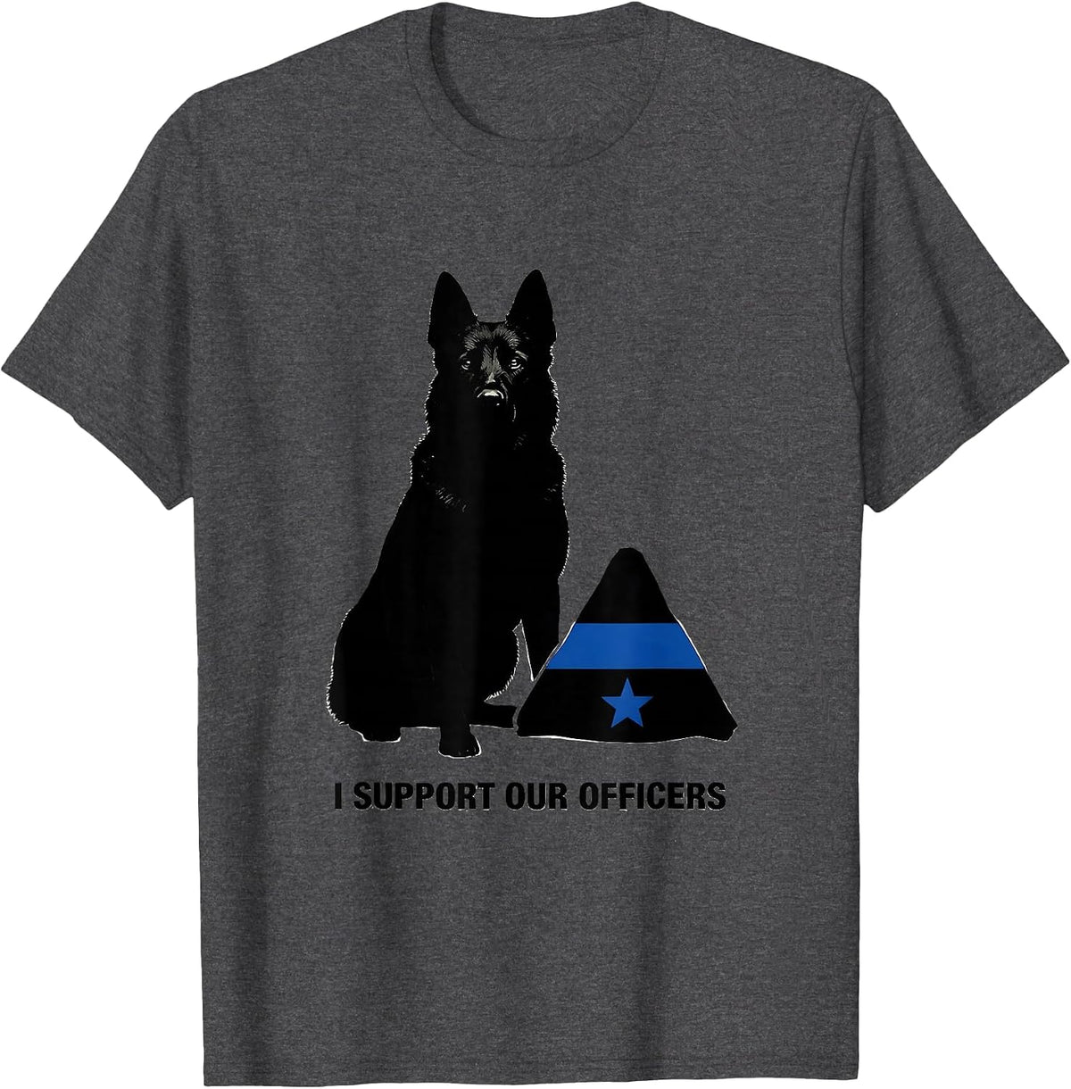I Support Our Officers Patriotic Police K9 Supporter Thin T-Shirt - Dark Heather Grey