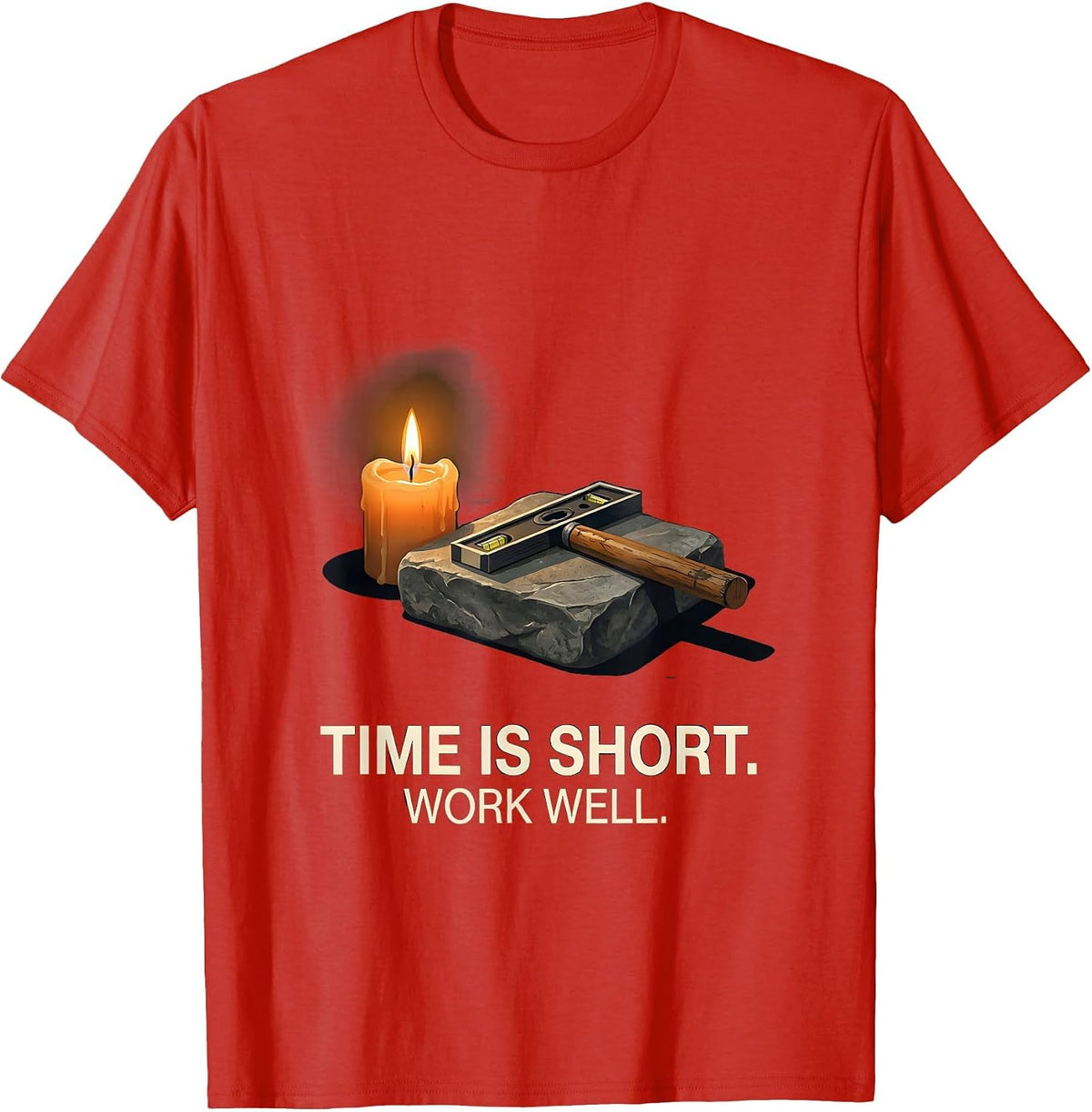 Men's Time Is Short Work Well Editorial Conceptual Freemason T-Shirt - Red
