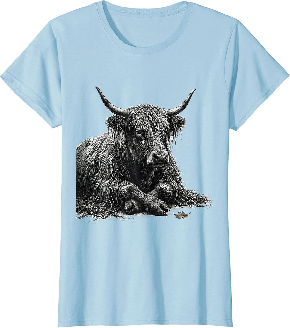 Shaggy Highland Cow Fringe Monochromatic Animal Lover Humor T-Shirt - Baby Blue