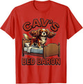 Men's Cav's Bed Baron Cartoon Cavalier King Charles Spaniel Owner T-Shirt - Red