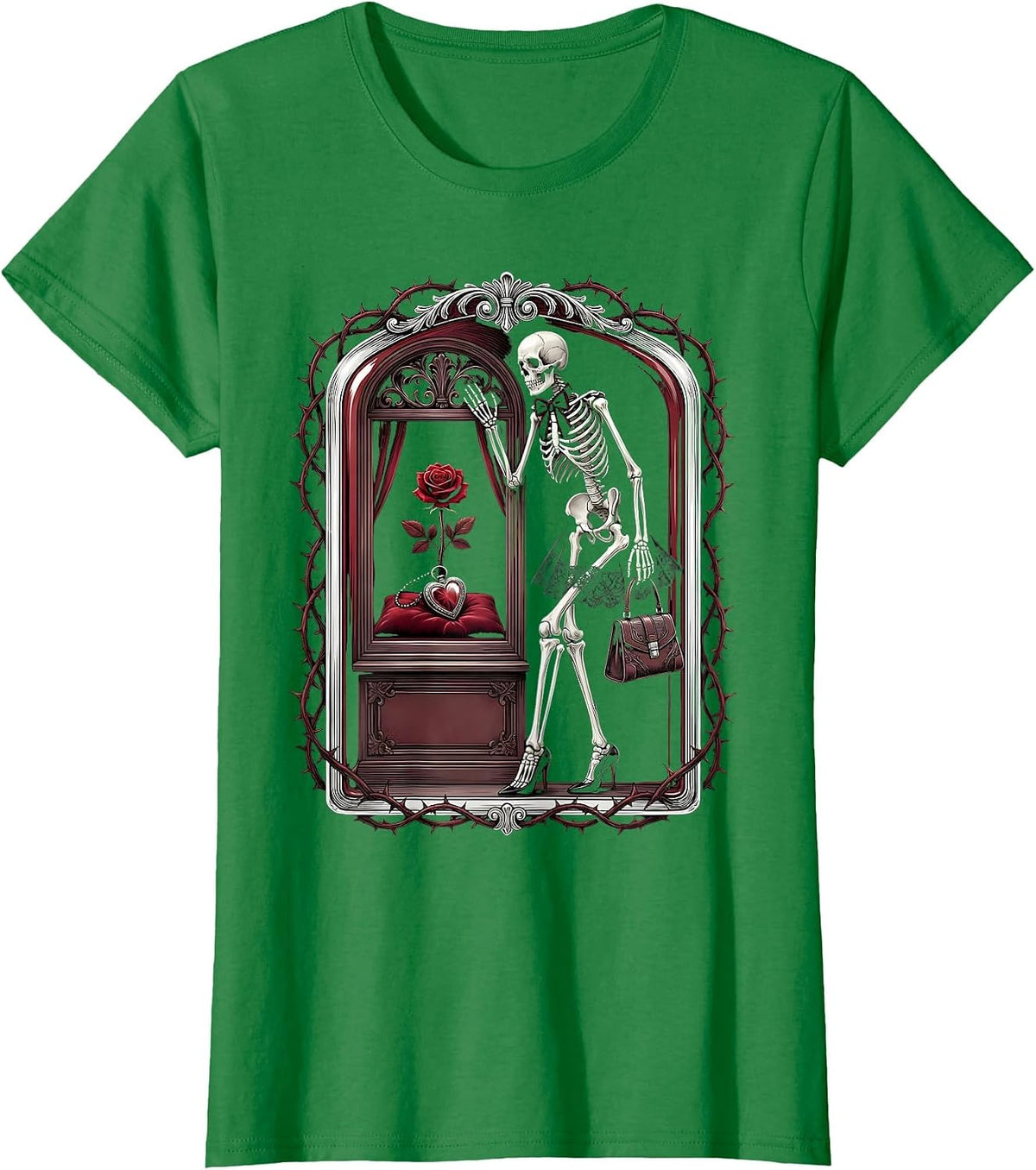 Women's Boo-Jee Skeleton Designer Heels Window Shopping T-Shirt - Kelly Green