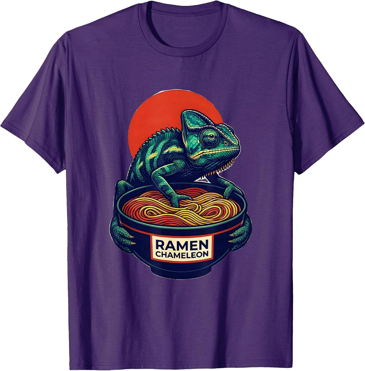 Ramen Chameleon Bold Flat Color Chameleon Japanese Pop T-Shirt - Purple