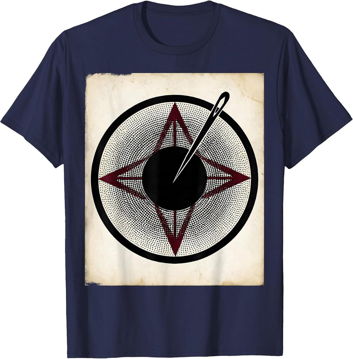 Needle and Dot Minimalist Illustration T-Shirt - Navy Blue