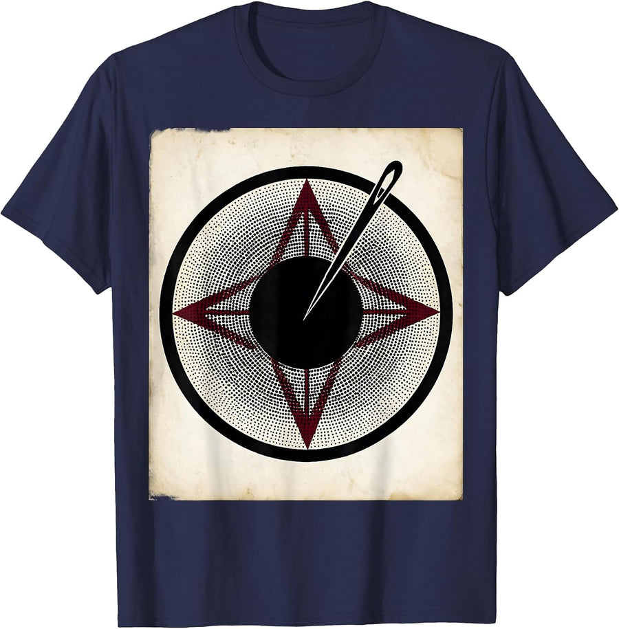 Needle and Dot Minimalist Illustration T-Shirt - Navy Blue