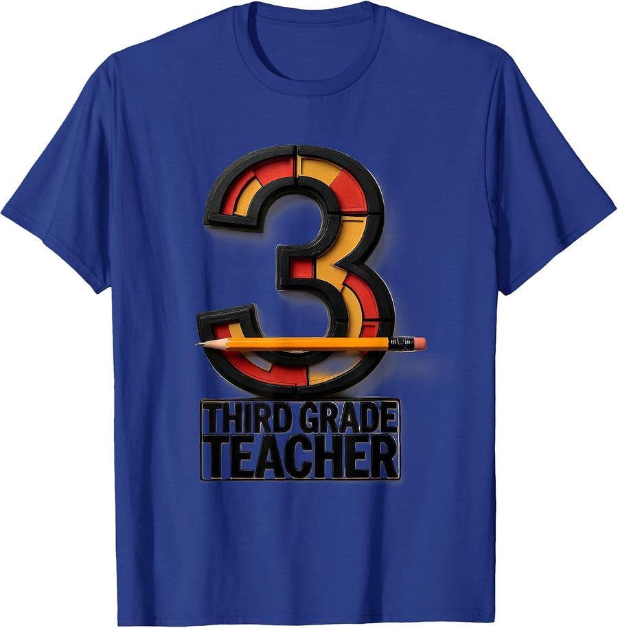 Third Grade Teacher Wood Type Letterpress Back To School T-Shirt - Royal Blue